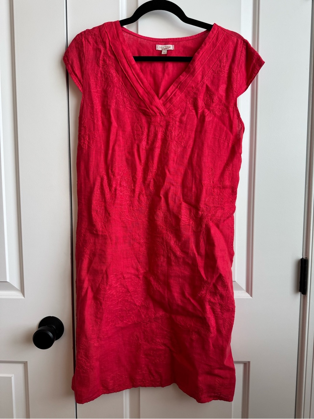Lina Tomei Made in Italy Pink Embroidered Linen Shift Dress M